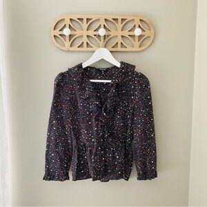 Madewell Silk Ruffle Wrap Blouse Starry Night Print Sz XS